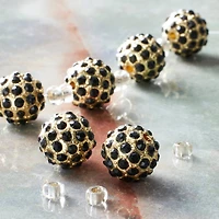12 Packs: 6 ct. (72 total) Black & Gold Metal Rhinestone Round Beads, 10mm by Bead Landing™