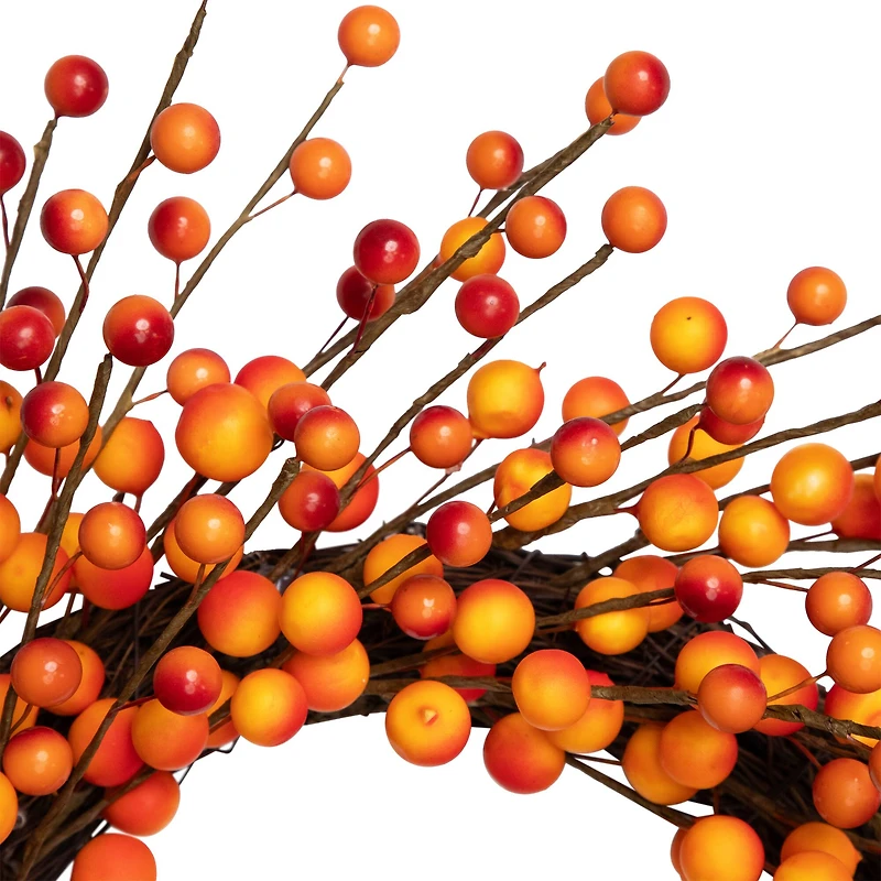 14" Orange & Red Berry Artificial Fall Harvest Twig Wreath