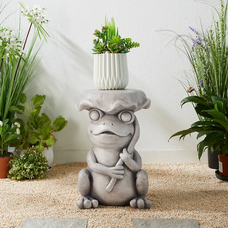 Glitzhome® 19" Frog & Lotus Faux Concrete Garden Stool