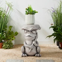 Glitzhome® 19" Frog & Lotus Faux Concrete Garden Stool