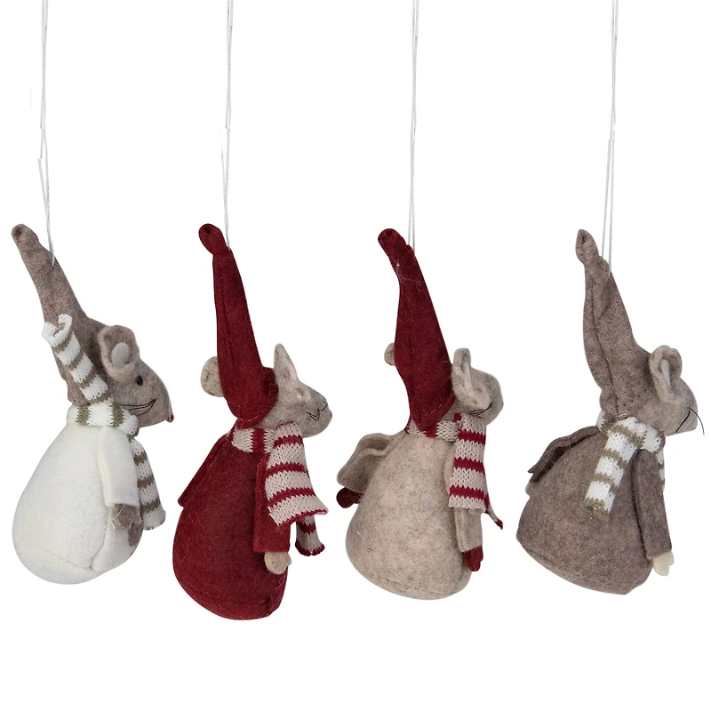 4ct. Red & Gray Standing Mice Ornaments