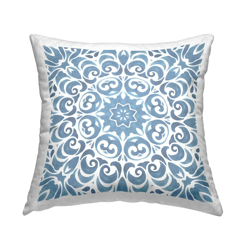 Stupell Industries Intricate Abstract Pattern Blue Floral Spiral Throw Pillow, 18" x 18"