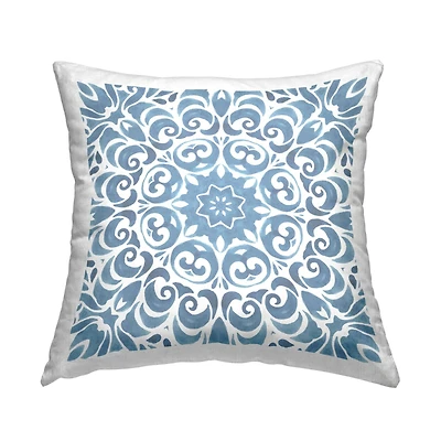 Stupell Industries Intricate Abstract Pattern Blue Floral Spiral Throw Pillow, 18" x 18"