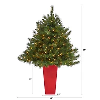 4.5ft. Pre-Lit Wyoming Mixed Pine Artificial Christmas Tree in Red Tower Planter, Clear Lights
