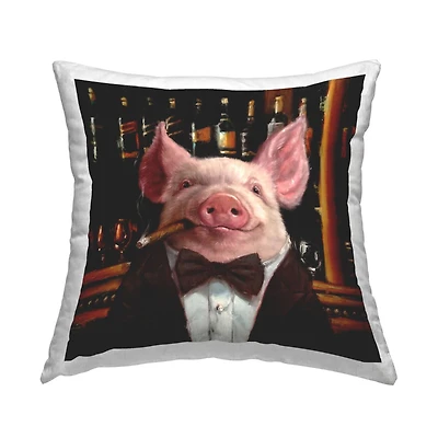 Stupell Industries Classy Pig at Cigar Bar Farm Animal Painting Throw Pillow 18" x 18"