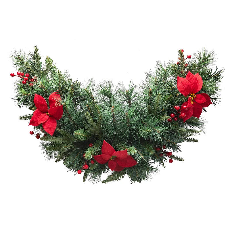 Glitzhome® 3ft. Pre-Lit Pine, Poinsettia & Berries Christmas Swag