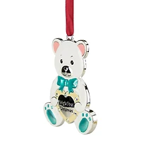 3" Pastel & Silver Plated Bear Baby's First Christmas Ornament with European Crystals