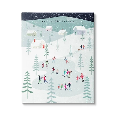 Stupell Industries Merry Christmas Winter Ice Skating Canvas Wall Art