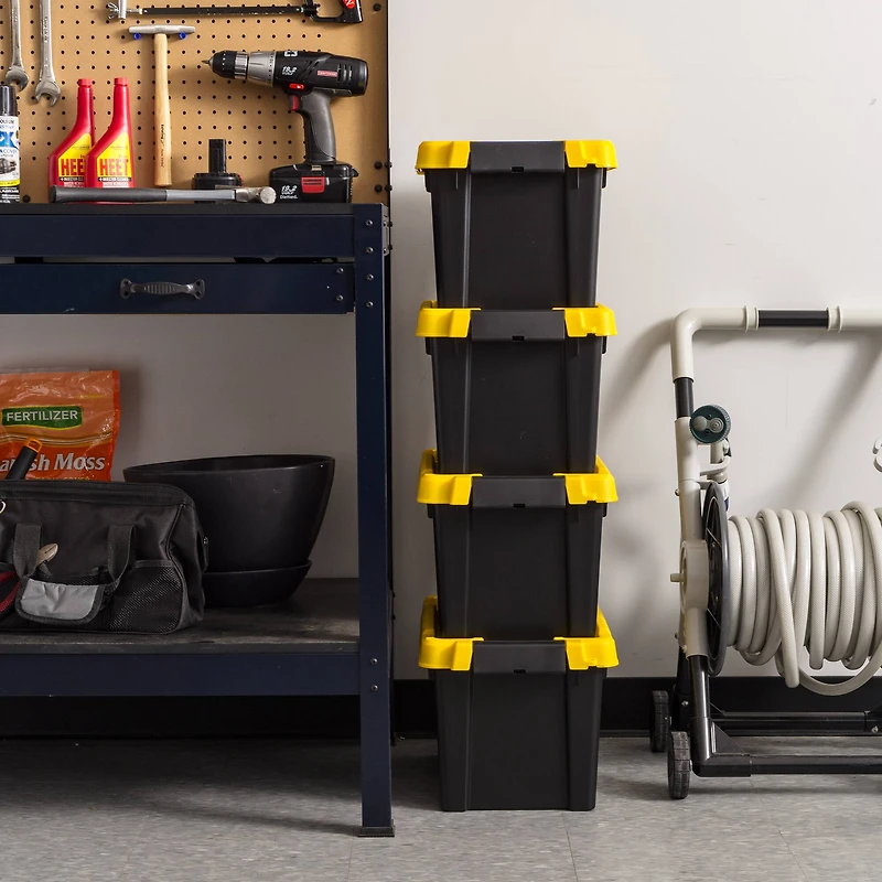 IRIS® 21.9qt. Black Store-It-All Utility Totes with Yellow Buckle Lids, 4ct.