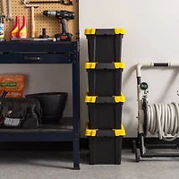 IRIS® 21.9qt. Black Store-It-All Utility Totes with Yellow Buckle Lids, 4ct.