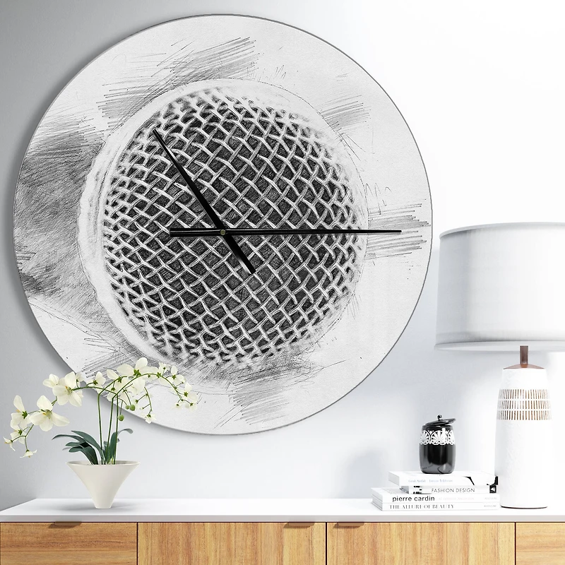 Designart 'Microphone In Pencil Sketch Modern Wall Clock