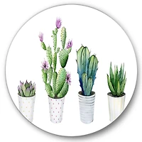 Designart - Cactus Succulent Aloe Vera Home Plants In The Pots - Farmhouse Metal Circle Wall Art