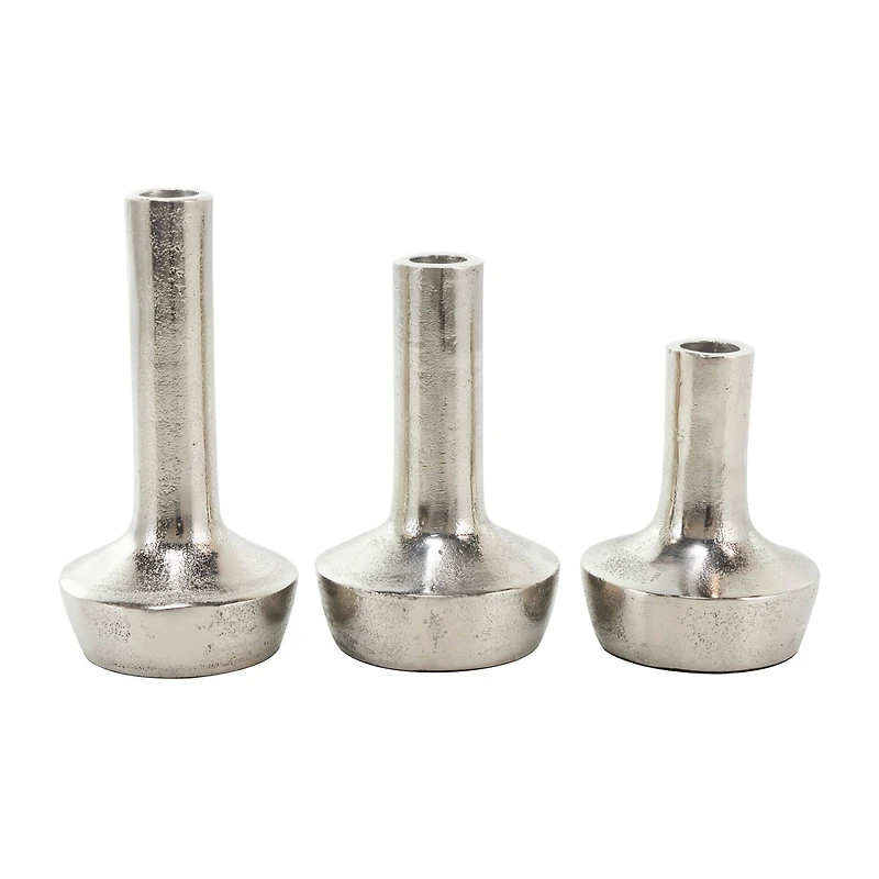 Silver Aluminum Candle Holder with Rounded Base Set