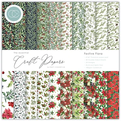 Craft Consortium Festive Flora Double-Sided Paper Pad, 6" x 6"