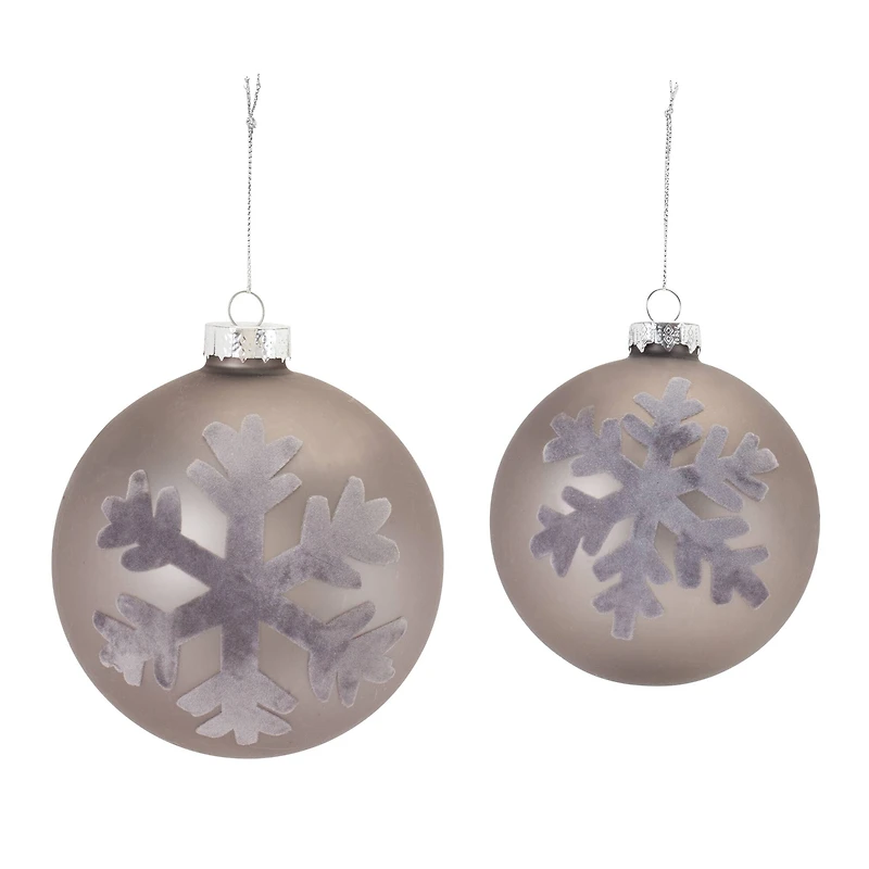 6ct. Taupe Fabric Snowflake Design Glass Ball Ornaments