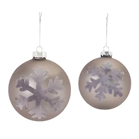 6ct. Taupe Fabric Snowflake Design Glass Ball Ornaments