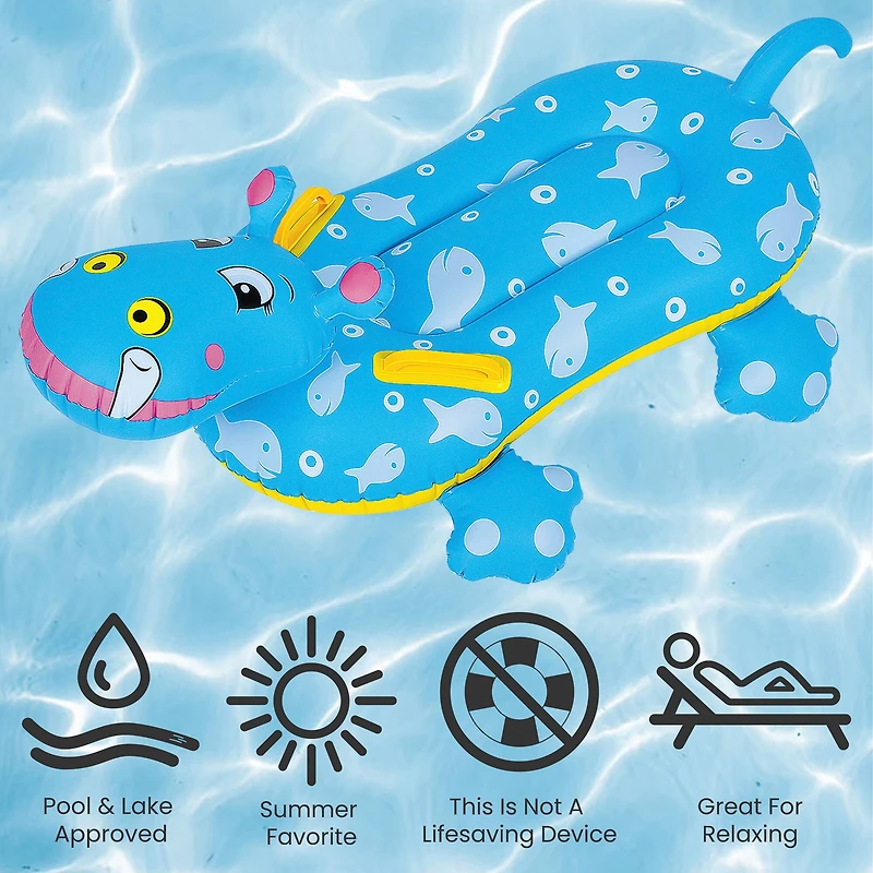 Pool Central 3ft. Blue Children's Inflatable Hippo Swimming Pool Rider