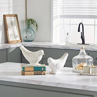 Set of 2 White Ceramic Coastal Bird Sculpture, 16.75", 18.25"