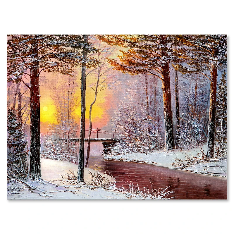 Designart Christmas Forest with River & Trees IV Traditional Canvas Wall Art