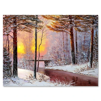 Designart Christmas Forest with River & Trees IV Traditional Canvas Wall Art