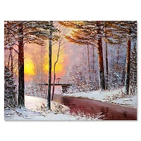 Designart Christmas Forest with River & Trees IV Traditional Canvas Wall Art