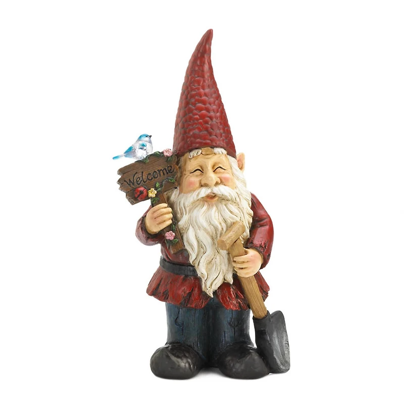 15" Welcome Gnome Solar Garden Statue