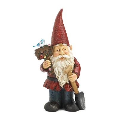 15" Welcome Gnome Solar Garden Statue
