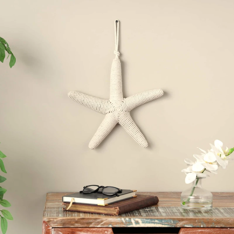 12.5" Handmade Wrapped Jute Starfish Hanging Wall Décor