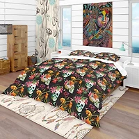 Designart 'Skull and Flowers' Bohemian & Eclectic Bedding Set
