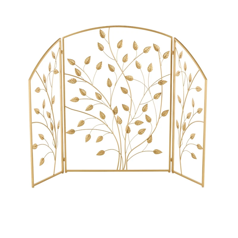38.25" Gold Metal Leaf Foldable 3-Panel Fireplace Screen