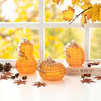 Glitzhome® Orange and White Lines Glass Pumpkin & Gourd Set
