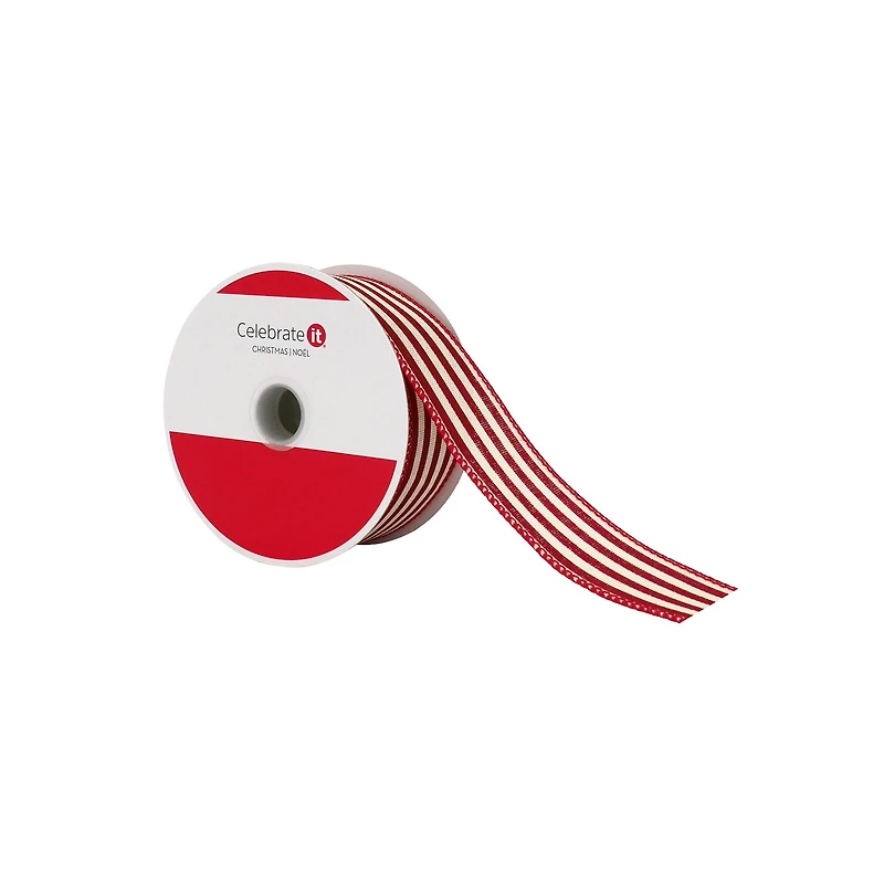 1.5" x 30ft. Red Ticking Stripes Wired Ribbon by Celebrate It®