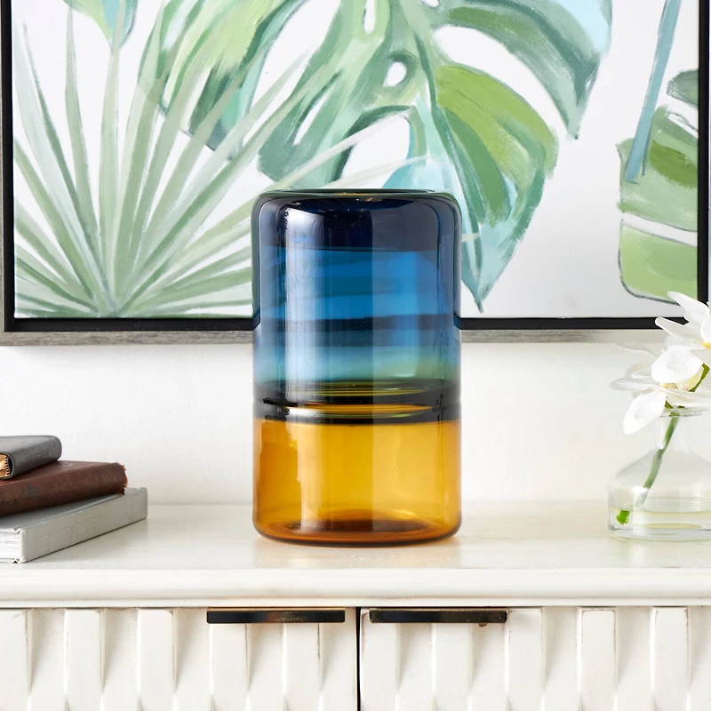13" Blue & Yellow Ombre Glass Vase