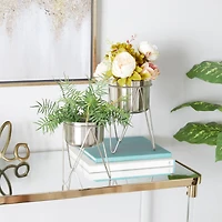 Set of 2 Silver Iron Modern Planter, 10" x 8"