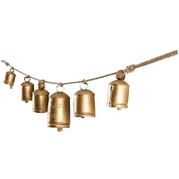 Gold Metal Tibetan Inspired String Hanging Decorative Cow Bells with Jute Hanging Rope