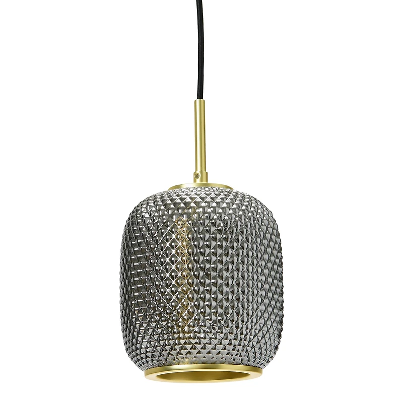 Hello Honey® Smoked Embossed Glass Shade Pendant Lamp with Brass Accents