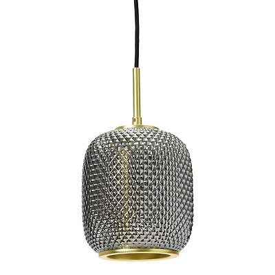 Hello Honey® Smoked Embossed Glass Shade Pendant Lamp with Brass Accents