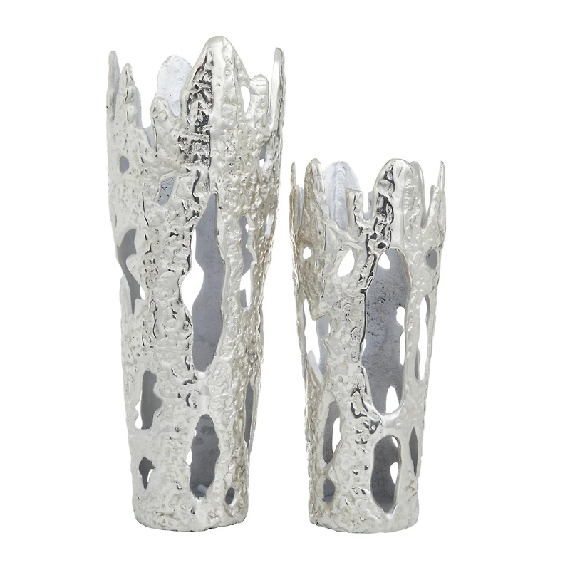 Set of 2" Silver Aluminum Contemporary Vases, 20" x 7" x 6"