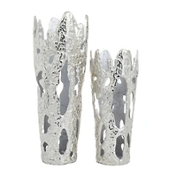 Set of 2" Silver Aluminum Contemporary Vases, 20" x 7" x 6"