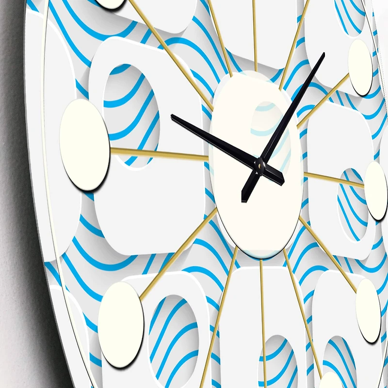 Designart '3D White And Blue Pattern Iii Mid-Century Modern Wall Clock