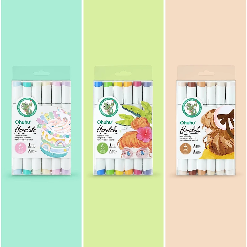 Ohuhu® Honolulu Dual Tip Primary Alcohol Markers, 6ct.