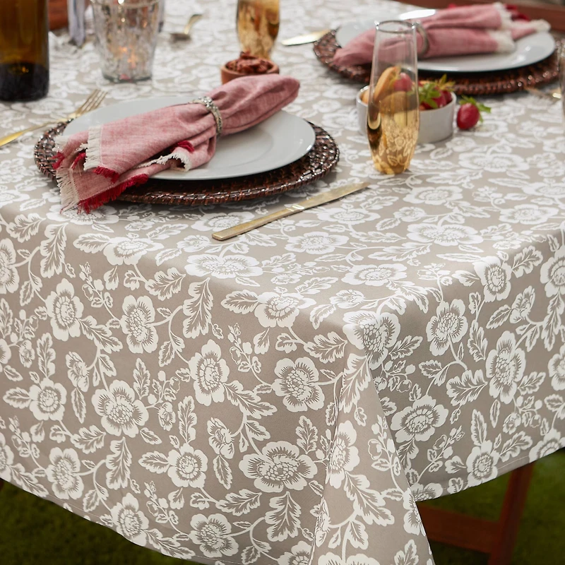 Stone Floral Print Outdoor Tablecloth, 60" x 84"