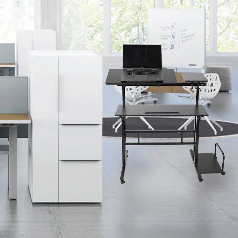 Mind Reader Black Mobile Sitting or Standing Desk