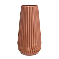Hello Honey® 11.4" Matte Terra Cotta Round Stoneware Fluted Vase with Embossed Lines