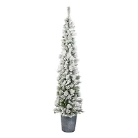 7ft. Pre-Lit Snowy Methow Pencil Artificial Christmas Entrance Tree, Warm White LED Lights