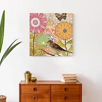 Flower Medallions With Bird 20" x 20" Canvas Wall Art