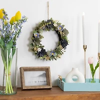 10.5" Green & Blue Wooden Mixed Floral Artificial Spring Wreath