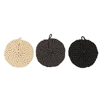 Hello Honey® 8" Black, Gray & Cream Round Cotton Crocheted Pot Holder Set