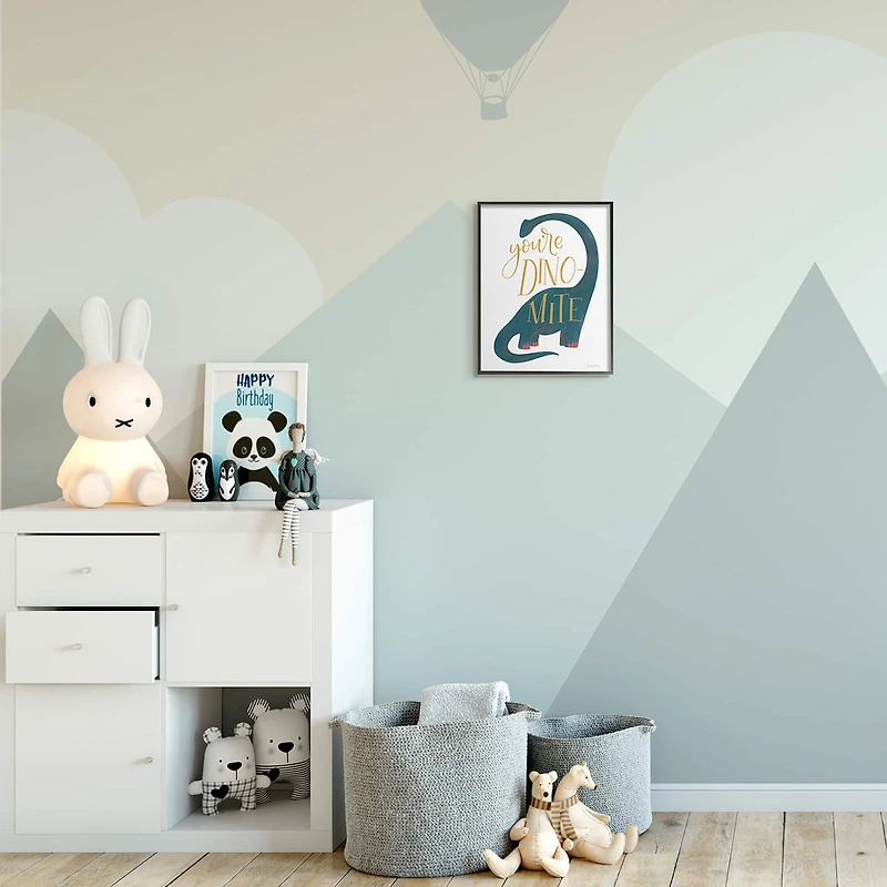Stupell Industries You're Dino-Mite Phrase Blue Long Neck Dinosaur in Frame Wall Art