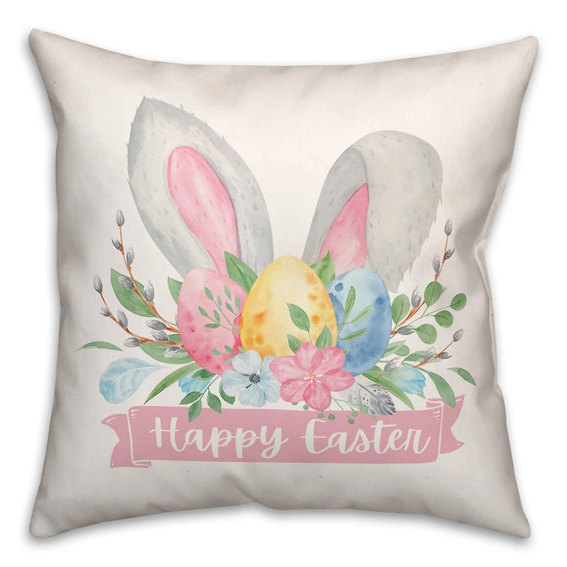 Happy Easter Banner 18" x 18" Throw Pillow